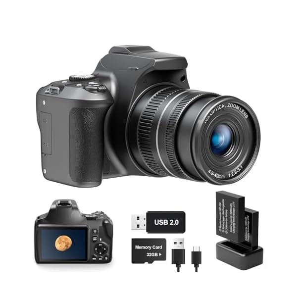 4K Digital Camera with 40X Zoom，64MP DSLR Camera for Photography Beginners，Autofocus 1080P HD Vlogging Camera with EIS，32GB SD Card，2 Batteries (W2)