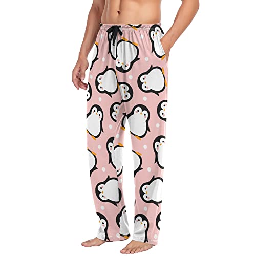 Cute Penguin Cartoon Pajama Pants Snowy Polka Dots Men's Pajama Bottoms Lounge Sleepwear PJs Lightweight Sleep Pants S4
