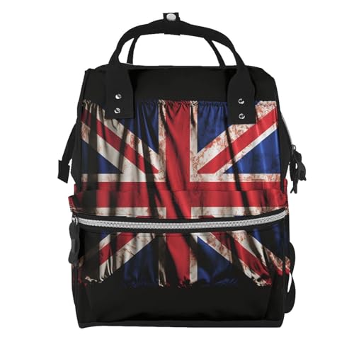 Sac à dos à langer grande capacité motif drapeau britannique noir