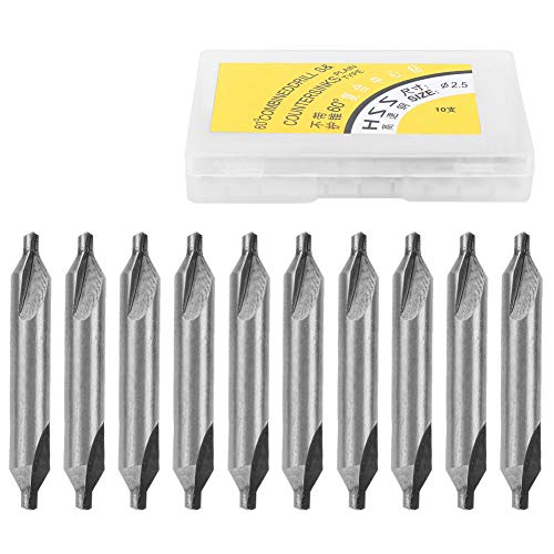 Respicefinem Center Drill Bits 8×6×2 10-Piece Set Center Drill Bits, High Steel 4341 Straight Shank Drill Tools 2.5mm,Double Helical Fluted Center Drill Centering Drill