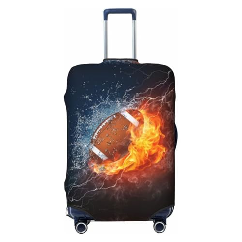Football Ball In Fire And Water Travel Luggage Cover Suitcase Protector Bag, Fits 18-32 Inch Luggage, Double-Sided Printed Suitcase Sleeve For Kid And Adult,Medium