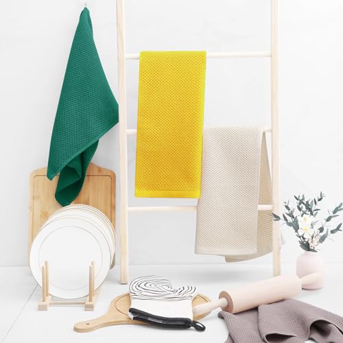 Image of Homaxy 100% Cotton Waffle Weave Kitchen Dish Towels, Ultra Soft Absorbent Quick Drying Cleaning Towel, 13 x 28 Inches, 8-Pack, Dark Green