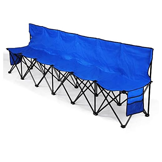 Yaheetech 6 Seats Foldable Sideline Bench For Sports Team Camping Folding Bench Chairs Blue