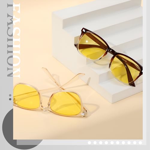 Image of Polarized Sunglasses for Women Men Night Vision Glasses Anti Glare | Yellow Anti Glare UV400 Lens, Lightweight Square Frame, for Day Night Use, Driving, Fishing, Cycling, Traveling