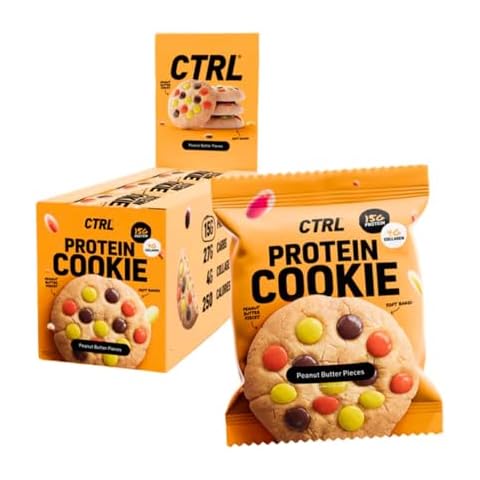 CTRL Peanut Butter Piece Protein Cookies - Soft Baked Cookies with Rich and Creamy Peanut Butter Pieces - Nutrition Packed Protein Treats with 15g of Protein, 4g Collagen & Fiber - Protein Snack for Active Lifestyles (12 Pack) Cover