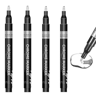 FunnAura 4PCS Chrome Touch Up Pen, Metallic Mirror Liquid Chrome Paint, High Gloss Permanent (0.7 mm, 1 mm)