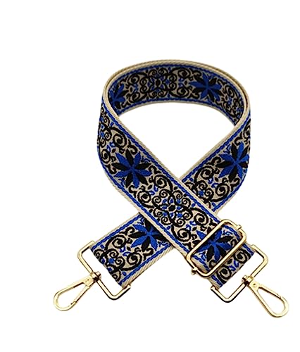 Image of Purse Strap Star Flower Pattern Trendy Bag Strap Replacement Adjustable Jacquard Belt for Purse Crossbody Guitar CameraBags (Blue+Black)