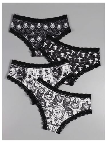 Shenhe Women'S 4 Pcs Lace Low Rise Graphic Scalloped Panties Halloween Goth Comfy Underwear Set Multicolor Large thumb #1
