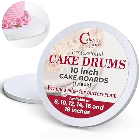 Cake Boards by Cakebon - Sturdy 1/2 Inch Thick Cake Drums - Professional Fully Wrapped Edges White 1-Pack - Cake Base Cake Boards 10 Inch Round Cover