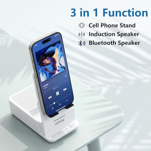 DONOW Wireless Induction Bluetooth Speaker with Cell Phone Stand, HD Surround Stereo Sound Foldable Phone Holder Perfect for Tablet iPhone Android, Gifts for Men Women (White) — view 4