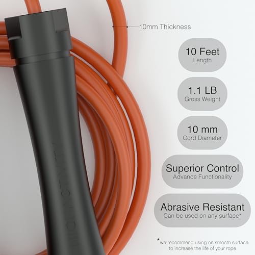 Image of Professional Heavy Skipping Rope for Man Women & Children Adjustable Weighted Skipping Rope for Exercise, Tangle Free, 10 Feet, Fire Orange