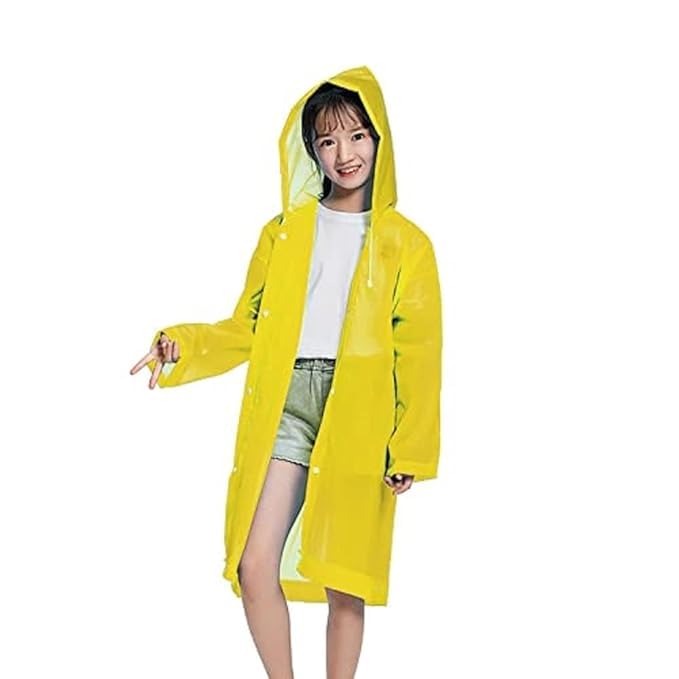 Kids Plain Hooded Raincoat with School Bag & Side Pocket| Rain Fighter I Rain Coat for Boy's I Girl's with Carrying Pouch (Universal, Yellow) (9-10 Years)-image-7
