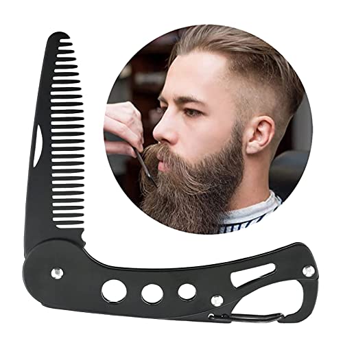 YUERWOVER Mustache Folding Comb for Men Stainless Steel Metal Pocket Beard Comb Moustache Brush Straightener Women Small Travel Comb for Grooming Styling Hair Beard (Black)