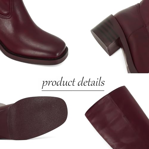 Image of DOEYG Women's Banana Knee High Boots Square Toe Chunky Block Heel Tall Boots Wide Calf Fashion Comfortable Casual Pull on Long Boots