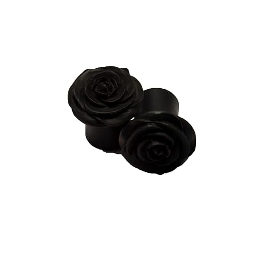 Rose Flower Ear Gauge Plugs (00g) - Arang Wood