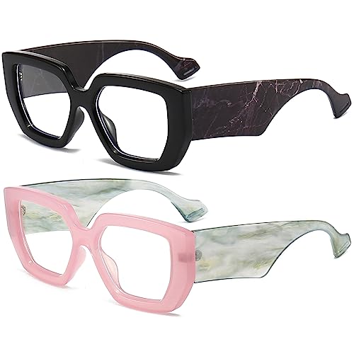 Image of AIEYEZO Thick Frame Blue Light Glasses Men Women, Fashion Square Computer Eyeglass Anti Eyestrain & Prevent Headache