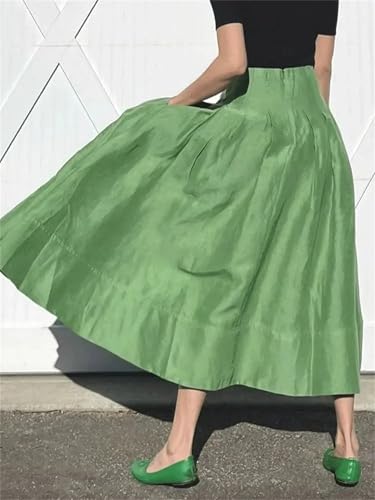 Women High Waist Slim Big Umbrella Skirts Pocket Pleated Long Casual Skirts4