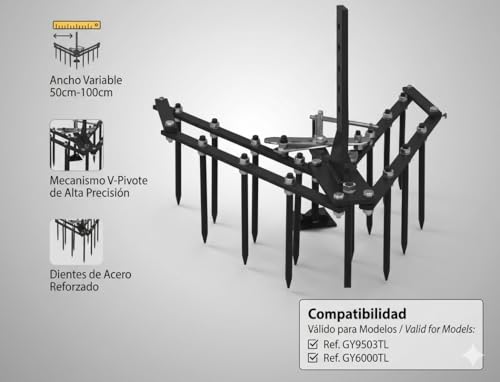 Rastrillo ajustable de 50-100 cm para motoazada con estructura metálica extensible 2