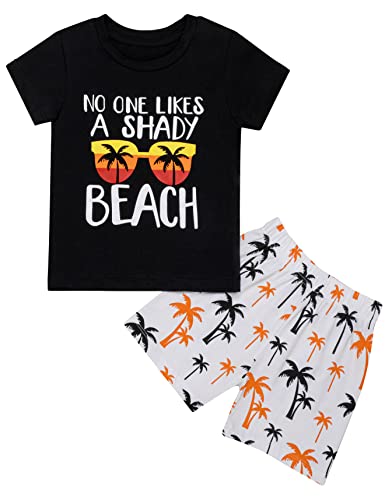 Image of Okbebe Baby Boys Summer Outfit Set Beach Short Sleeve Romper (Black-White, 3T)