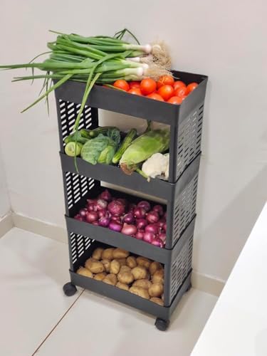 Image of YouCopia Multi Trolly Multipurpose Portable Storage Floor Standing Or Tabletop Rack|Trolley with Wheels for Kitchen Storage, Tiered Shelf Kitchen Trolley Modern Knits Transparent (Black)