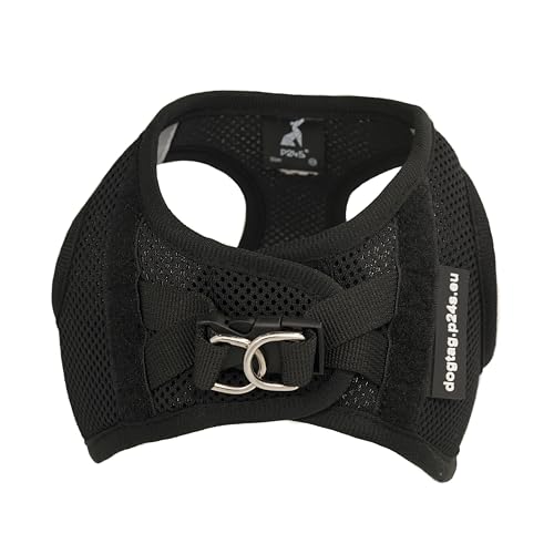 P24S SMART Step-In Hundegeschirr mit Zwei kostenlosen Benutzerdefinierten Patches Klettsticker Wunschlogo für kleine Hunderassen mit Digital Dogtag Service (Schwarz, XS (Brust: 40-48 cm))