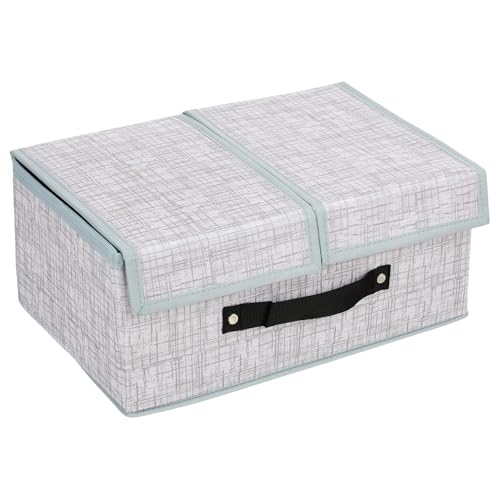 Image of Amazon Brand - Solimo Double Lid Foldable Storage Box | Toys Storage Bin | Wardrobe organizer for Clothes | Front Handle | Stackable Rack | 36 x 25 x 16 cm (Jute Print, Grey)