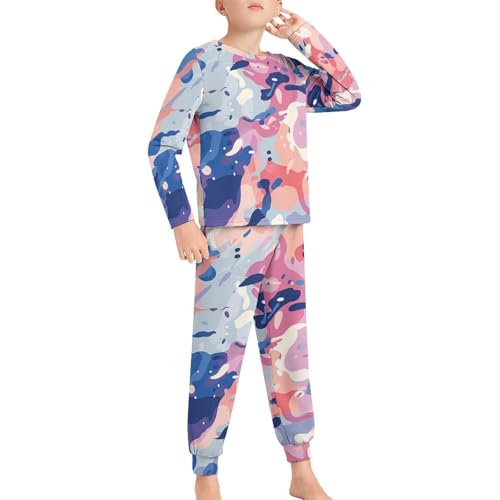 Pink And Purple Camouflage PatternBoys Casual Comfort Pajamas, Long Sleeve Pajama Set110CM