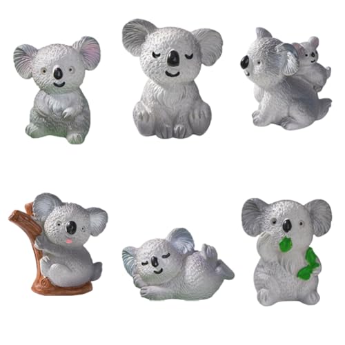 LGWJHCY Figuras Koala en miniatura, 6 colores mezclados, figuras de animales koala, perfectas para decorar libros, decoraciones de tartas, decoraciones de jardín de hadas en miniatura