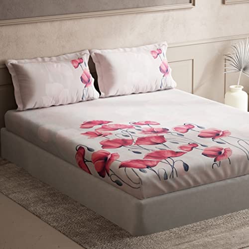 Image of DDECOR - Bella 100% Cotton Double Bedsheet with 2 Pillow Covers, King Size, Red