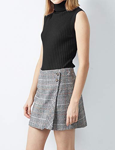 V28 VV901TANKTOPBLACKM Women Sleeveless High Neck Turtleneck Stretchable Knit Sweater Top-M,Black thumb #3