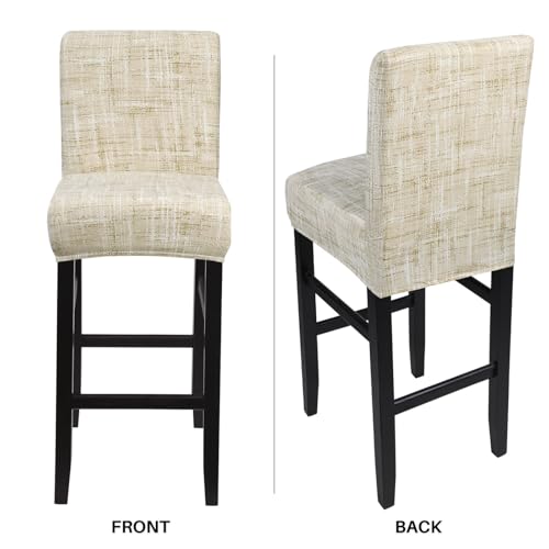 Image of SearchI Bar Stool Covers Set of 4, Stretch Washable Barstool Seat Covers, Counter Height Chair Covers for Kitchen Dining Room Cafe (Beige Linen-Look Print)