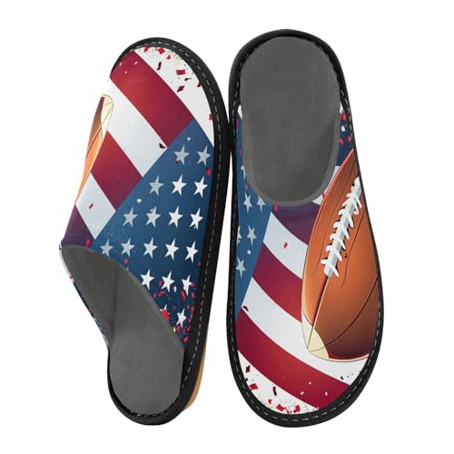 ALAZA American Flag Football Fuzzy Slippers for Women Men Warm Soft Lightweight Memory Foam House Slippers 9-10