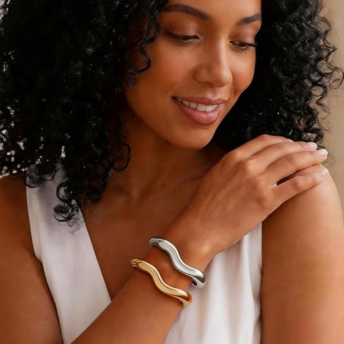 Image of Long tiantian Gold Bangles for Women Bangle Bracelets Chunky Bangles Bracelets Non Tarnish Gold /Silver Bracelet for Women Trendy Jewelry Gifts