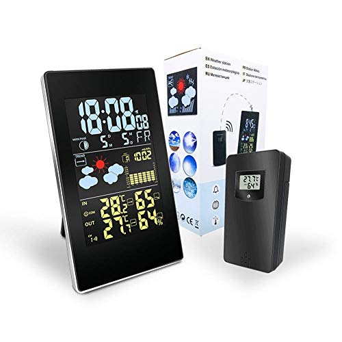 Wanduhr Digitaluhr Drahtlose Wetterstation, Wettervorhersage Farbe LCD-Bildschirm Wecker Thermometer Hygrometer Mondphase Schlummer mit