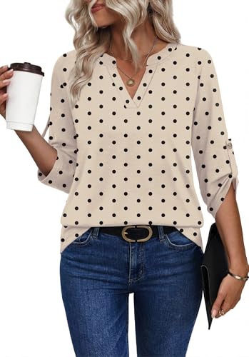 Image of XIEERDUO 3 /4 Length Sleeve Womens Tops V Neck T Shirts Both Side Buttons Blouses Business Casual Outfits Loose Fit