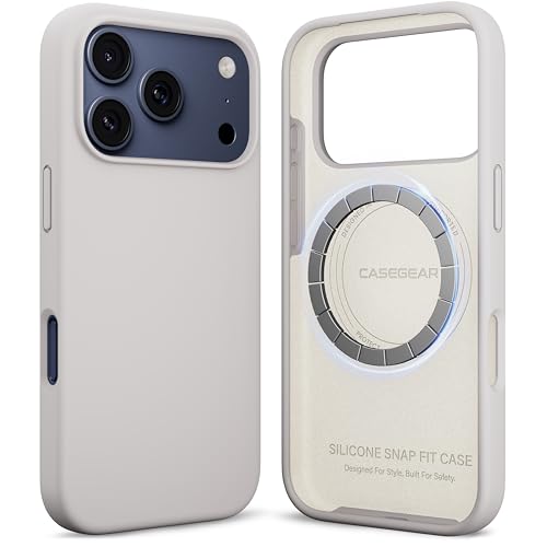 Image of CASEGEAR Silicone Snap Fit Back Cover Case Compatible with iPhone 17 Pro | 8 Feet Drop Protection | Compatible with MagSafe | 360 Protection | Shockproof & Scratch Resistant | Stone