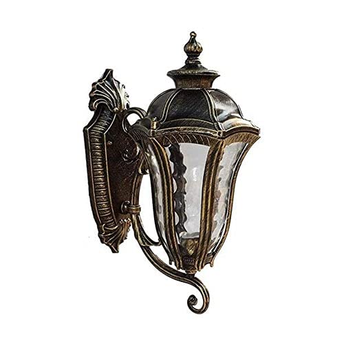Applique murale vintage E27 en aluminium bronze et verre grainé pour porche
