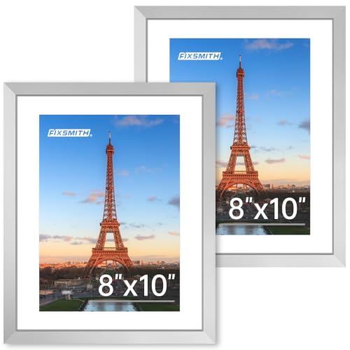 FIXSMITH 8x10 Picture Frame Set of 2 Silver Photo Frame with HD Plexiglass Display Pictures 5x7 with Mat or 8x10 Without Mat Multi Picture Frames Collage for Tabletop or Wall Display