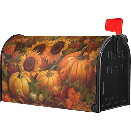 Image of Identiy Fall Pumpkins Sunflowers Mailbox Covers Magnetic Standard Size, Thanksgiving Autumn Harvest Magnetic Mailbox Covers 18 inchx21 inch for Holiday Yard Decor