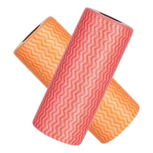 SHINEOFI Paños de Cocina Desechables No Tejidos 2 Rollos Rojo y Naranja Toallas Absorbentes para Limpieza Doméstica Multifuncional para Platos y Superficies del Hogar