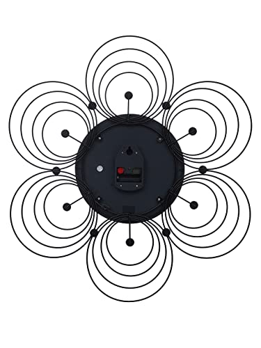 Image of CHRONIKLE Beautiful Floral Design Stylish Round Diamond Studded Crystal Metal Analog Wall Clock for Living Room Home Decor Office Gifts (Size: 55 x 5 x 59 CM | Color: Black | Weight: 1140 Gram)