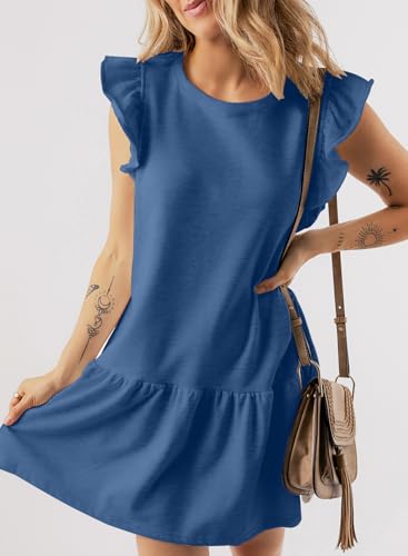 Image of Acelitt Womens Casual Summer Crewneck Babydoll Flowy Tiered Mini Dress, S-XXL