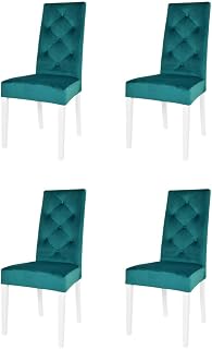 Tommychairs - Set 4 sillas Chantal para Cocina, Comedor, Bar y Restaurante, solida Estructura en Madera de Haya Blanca y Asiento tapizado en Terciopelo Color petróleo