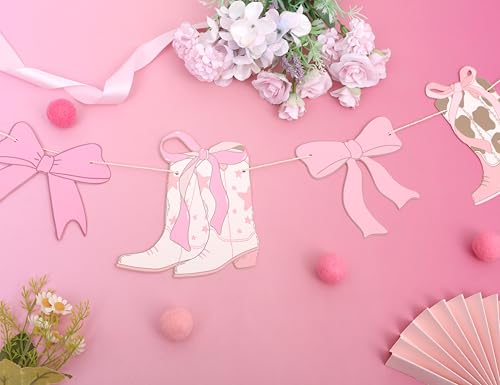 Image of Coquette Bow Cowgirl Boots Banner,Western Cowgirl Boot Decor | Cowgirl Coquette Western Cowgirl Boot