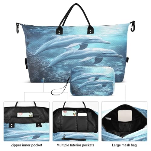 Dolphin Ocean Blue Travel Duffle Bag Gym Bag Weekender Bags with Toiletry Bag Travel Trip Tote Bag2
