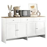 MASAJIA Armario de cocina con 3 cajones y 4 puertas y estante ajustable, estilo rústico