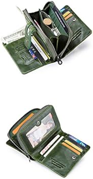 Contacts Echt leer Dames Bifold Trifold Coin Kaarthouder Koppeling Portemonnee met Rits Tas, rood, Eén maat, Vintage