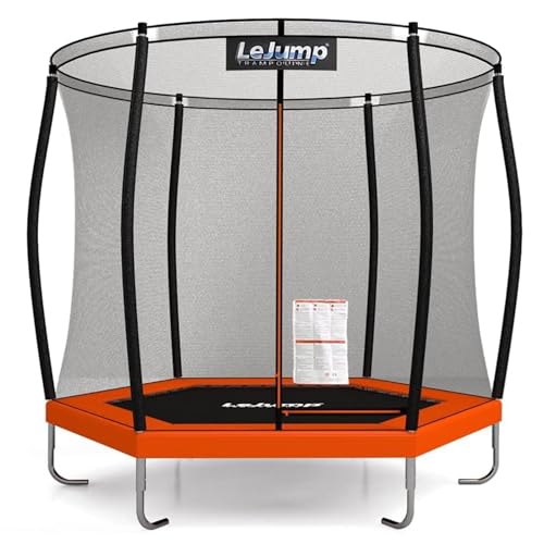LeJump Trampolín Ø235/305/366 cm, Certificado TÜV Rheinland, Trampolín de Gran tamaño para niños y niñas, con Red de Seguridad, Ideal para exteriorl (Naranja, 235cm)