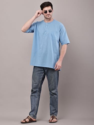 Image of Men's Ethnic Short Kurta | 100% Cotton | Half Sleeve | Comfortable Daily & Sleep Wear | Light Weight