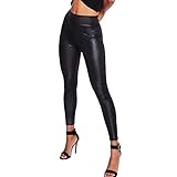 Nur von Hand waschen DIGITAL SPOT Damen-Leggings aus PVC-Leder, glänzend, hohe Taille, Wet-Look, legere Hose, Größe 36-54, Schwarz , 34/36 DE